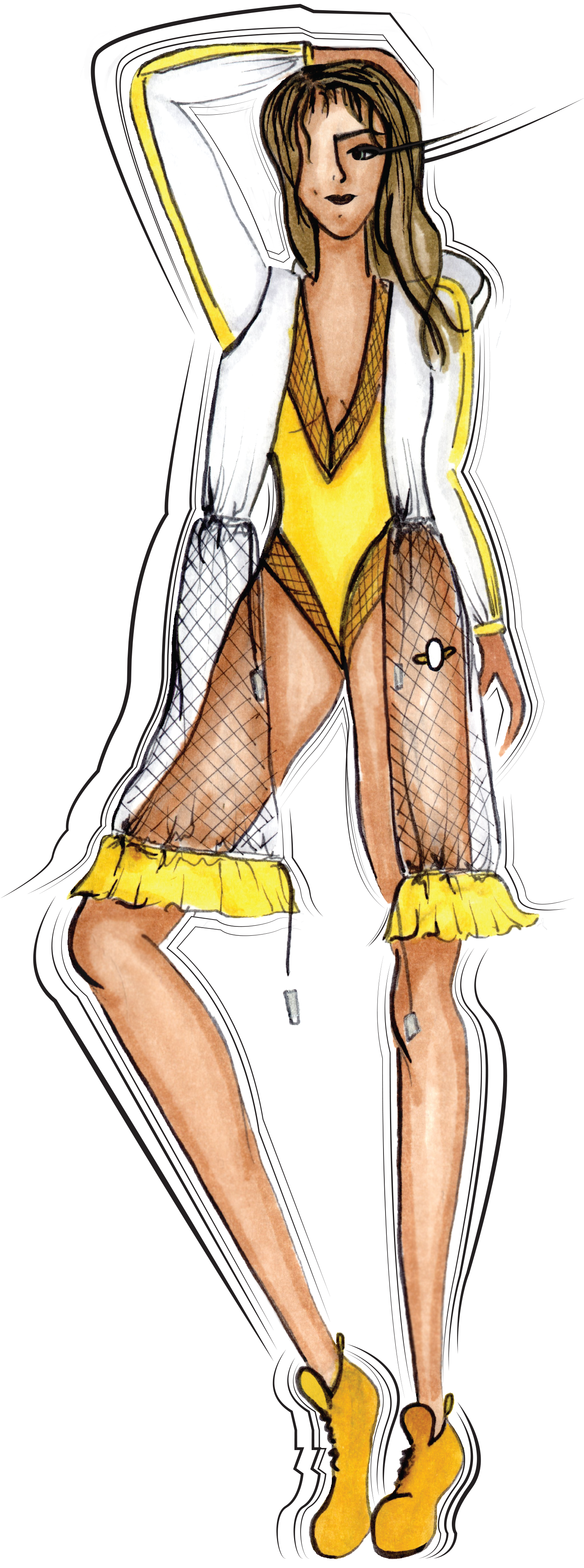 This Look Includes A Leotard With Fishnet Inserts Which - Illustration Clipart (3207x4274), Png Download
