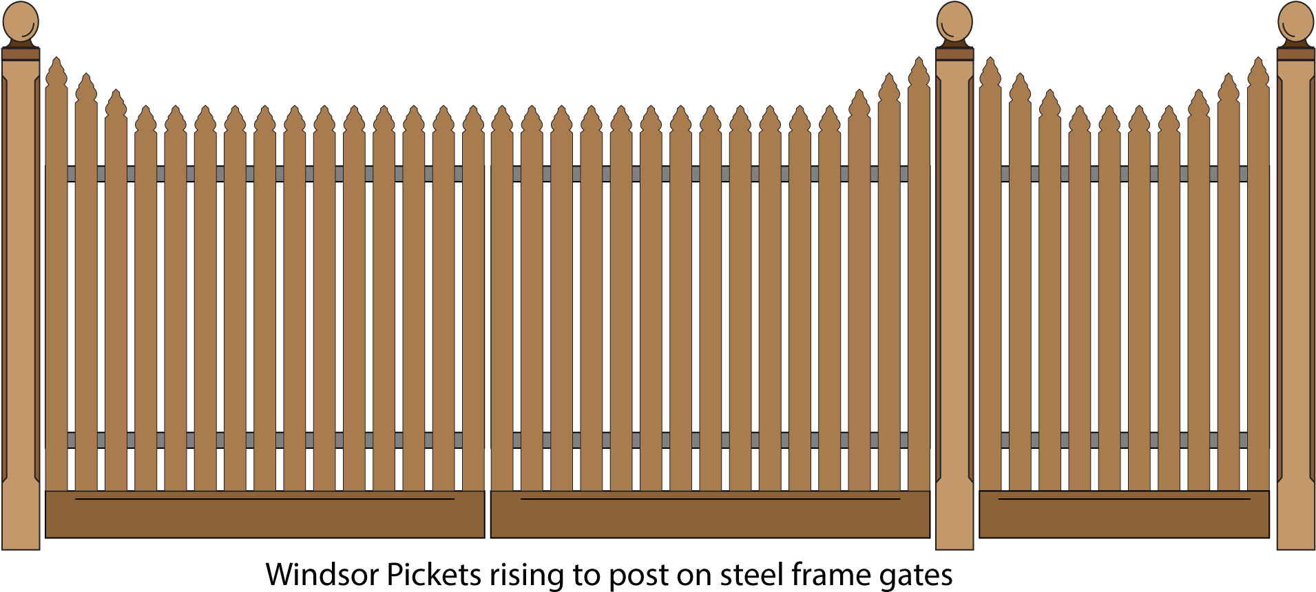 Windsor Pickets Rising To Post Gates White Windsor Picket Fence