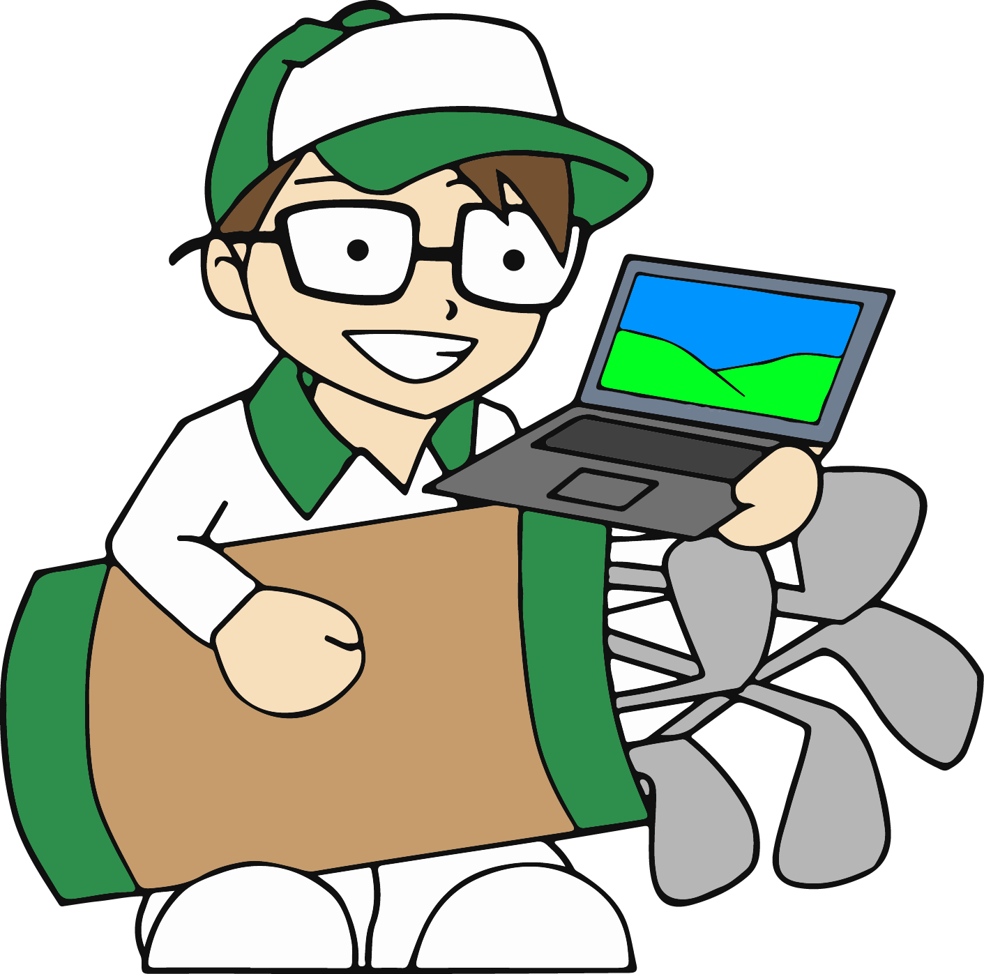Kaddy's Computer Repair - Cartoon Laptop Repair Green Color Png Clipart (1411x1397), Png Download