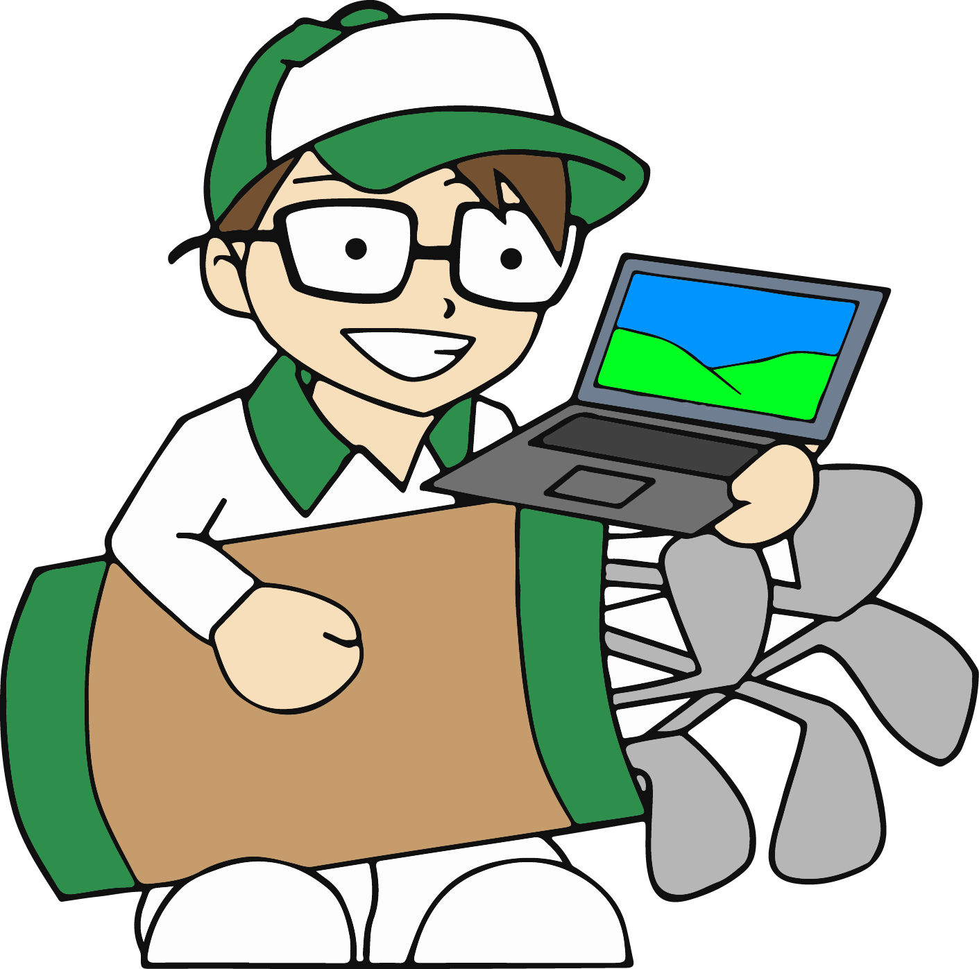 Kaddy's Computer Repair - Cartoon Laptop Repair Green Color Png Clipart ...