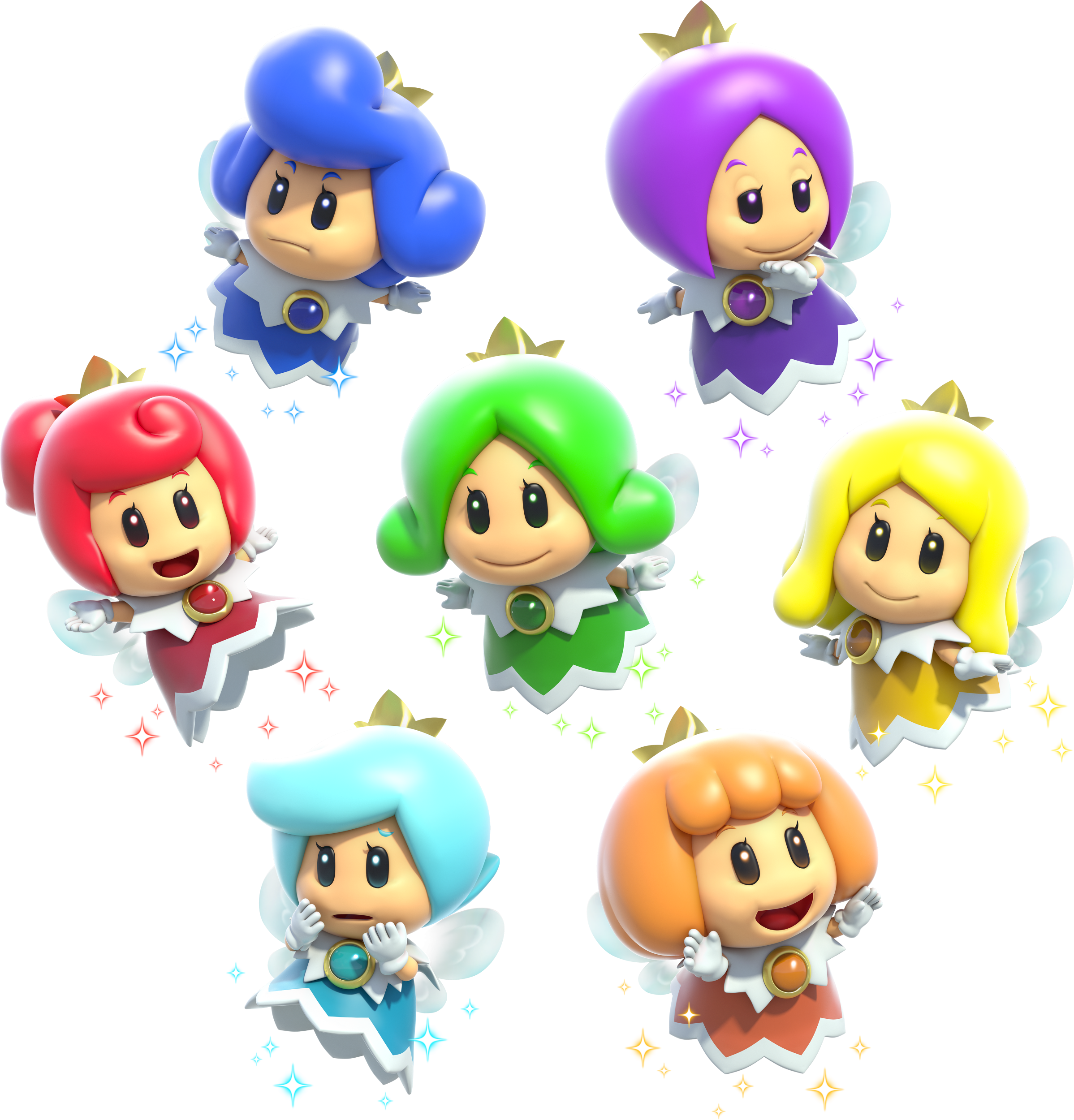 Fairy Group Artwork - Super Mario 3d World Fairies Clipart (2397x2500), Png Download