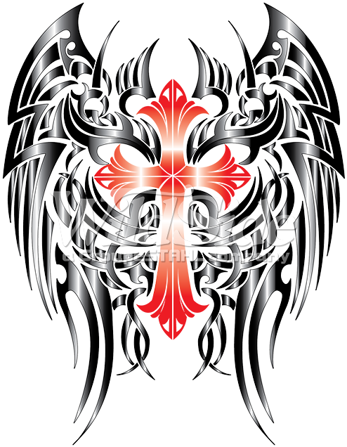 Cross With Gothic Wings - Cross With Wings Transparent Clipart (675x675), Png Download