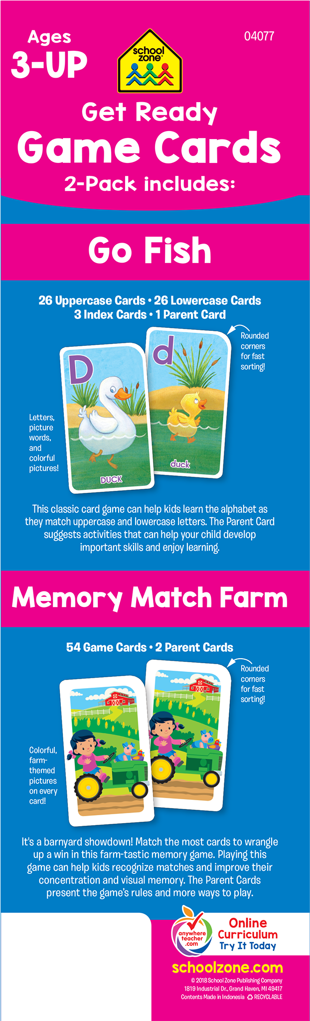 Get Ready Game Cards Go Fish & Memory Match Farm 2-pack - School Zone Clipart (2048x2048), Png Download