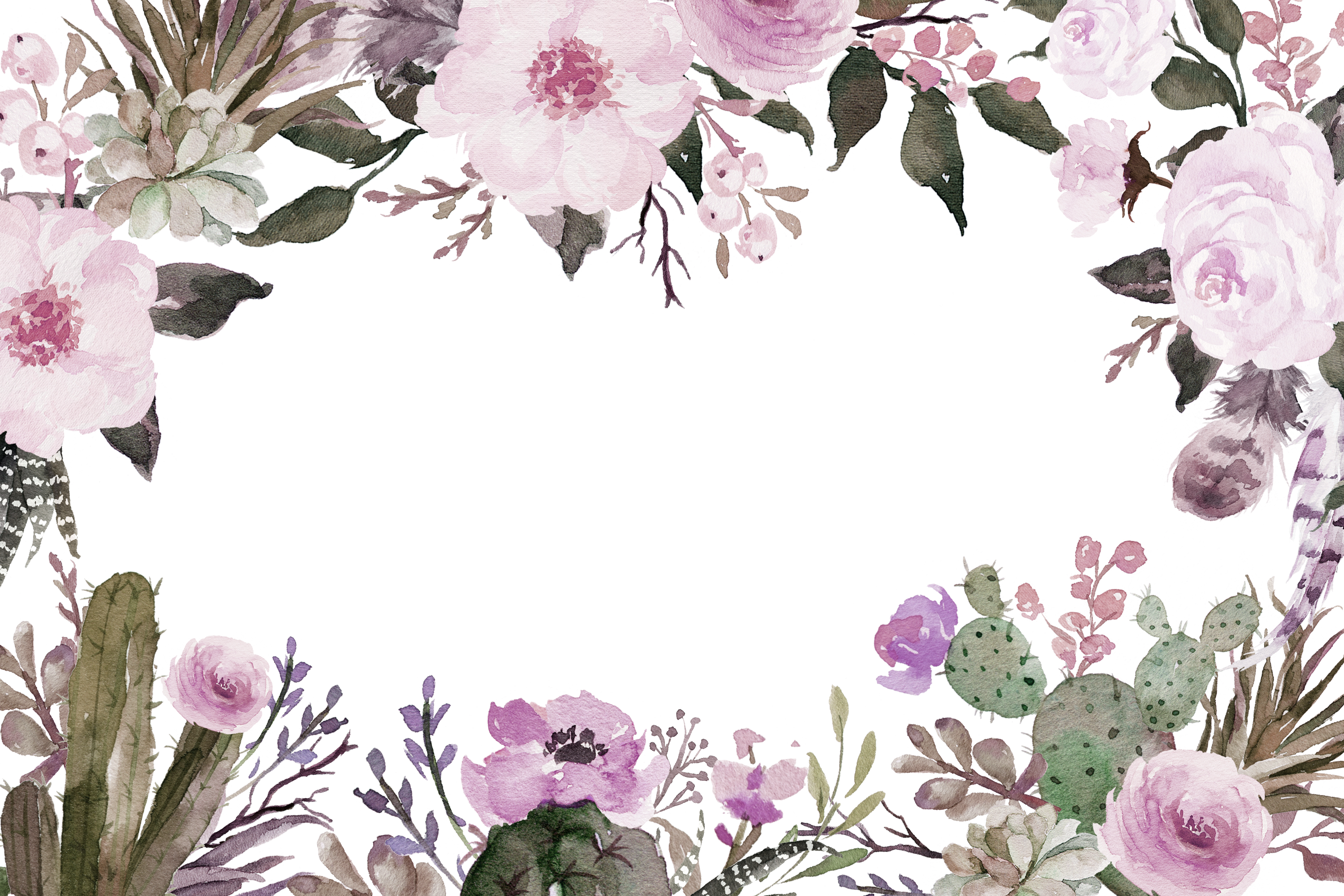 Cut Flowers Painting - Watercolor Floral Border Designs Clipart (3000x2000), Png Download
