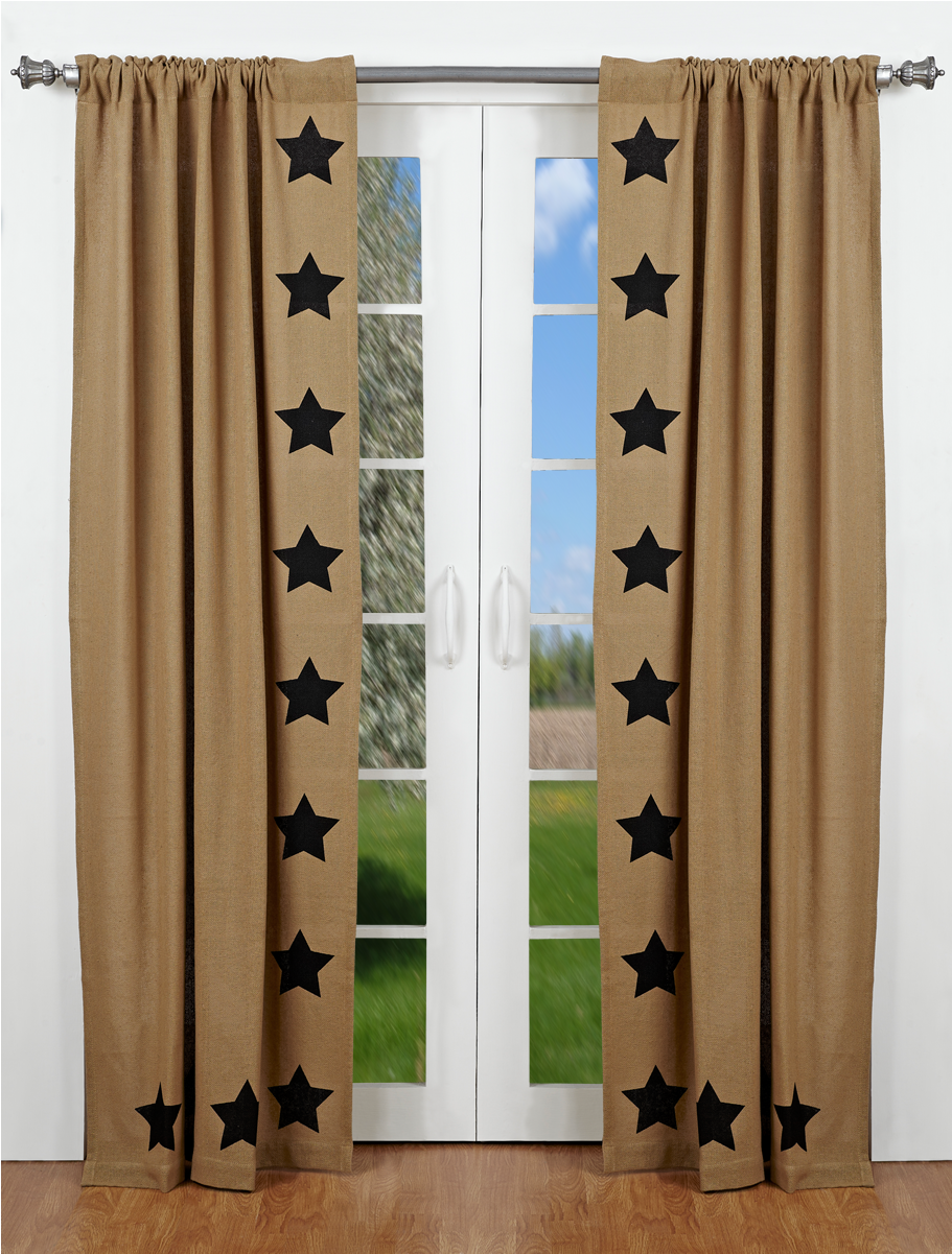 Burlap W/black Stencil Stars Panel Set Of 2 - Burlap Curtains Clipart (1200x1200), Png Download