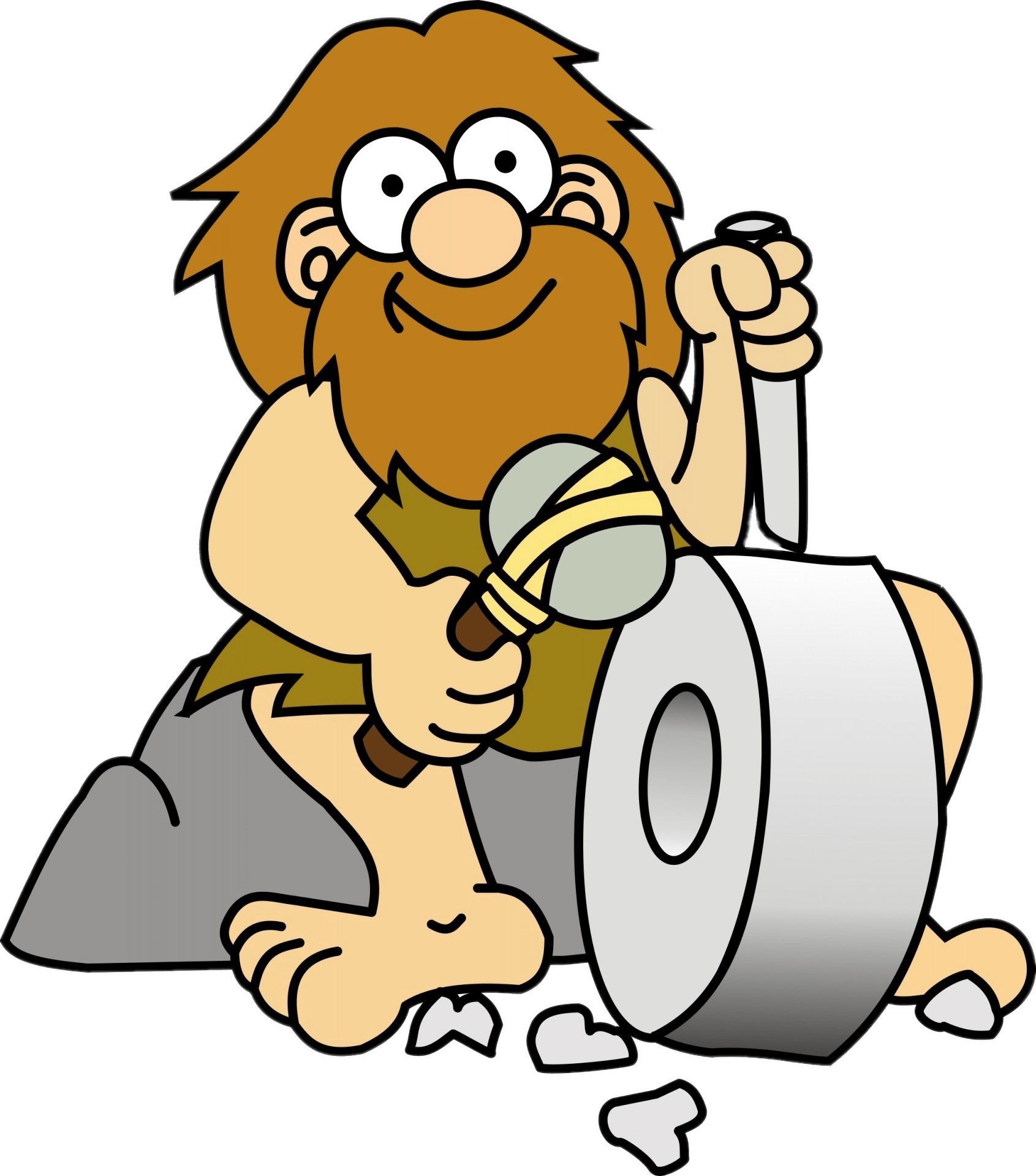 Caveman Carving A Wheel - Cave Man Free Clip Art - Png Download (1691x1920)...