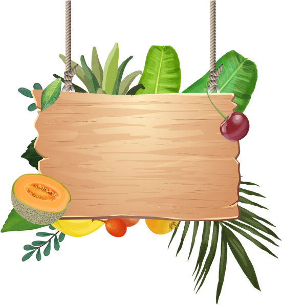 Decoration Of Tropical Fruits With Wooden Hanging, - Tropical Fruit Png Transparent Clipart (551x596), Png Download