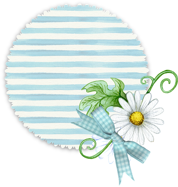 Floral, Blue, Tag, Soft, Pastel, Stripe, Scrapbook - Daisy Clipart (606x640), Png Download