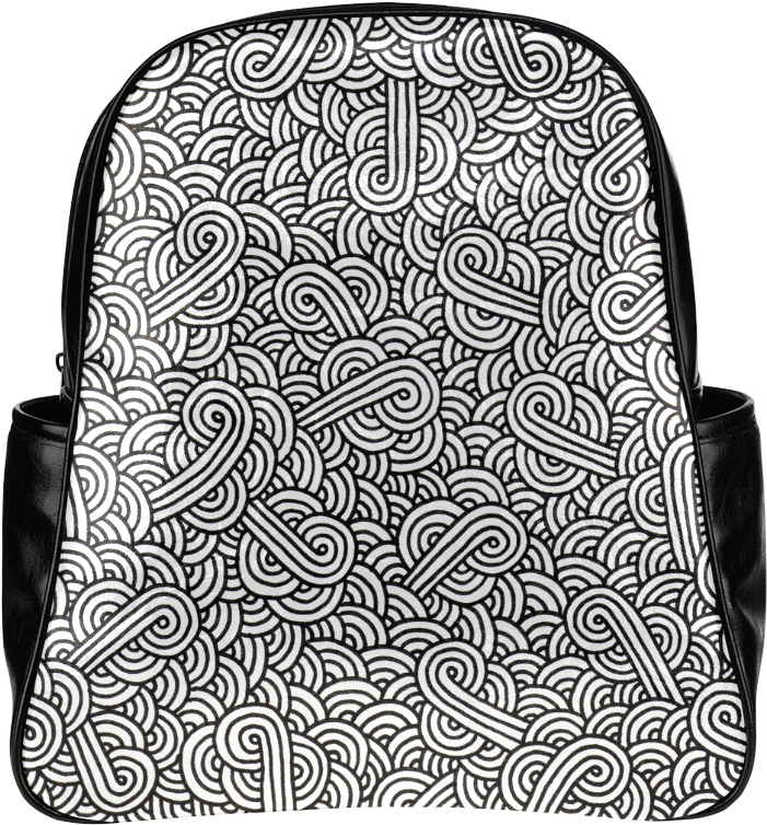 Black And White Swirls Doodles Multi-pockets Backpack - Laptop Bag Clipart (1000x1000), Png Download