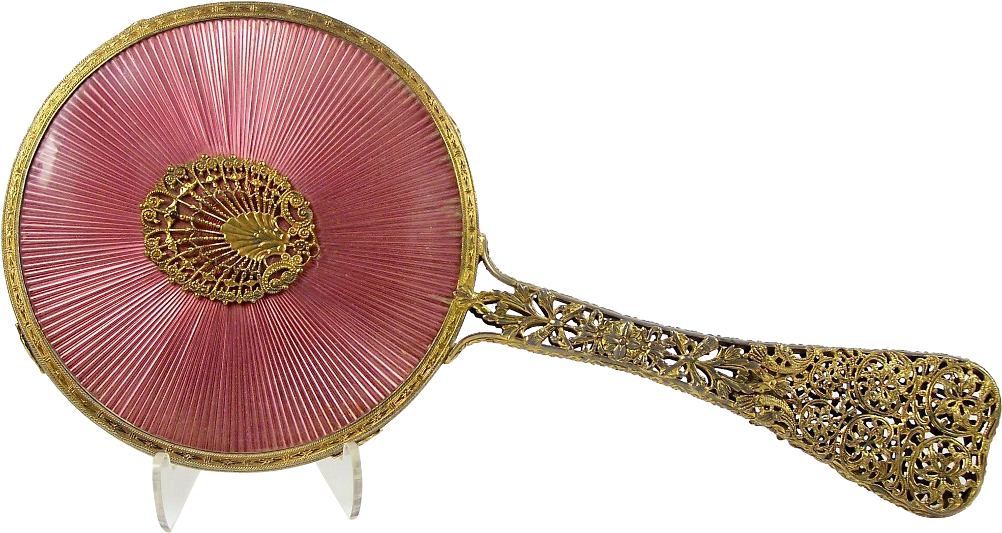 Vintage Gilt Brass Hand Mirror Stylized Peacock Bird - Makeup Mirror Clipart (1969x1969), Png Download