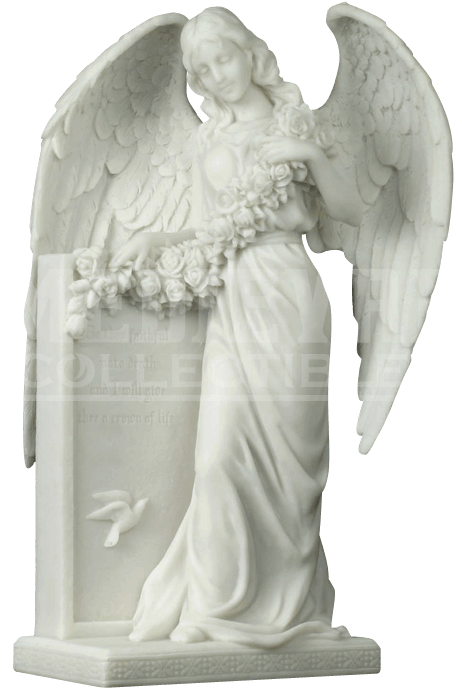 Mourning Angel Holding Flowers At A Tombstone Statue - Mourning Cross With Angels Clipart (733x733), Png Download