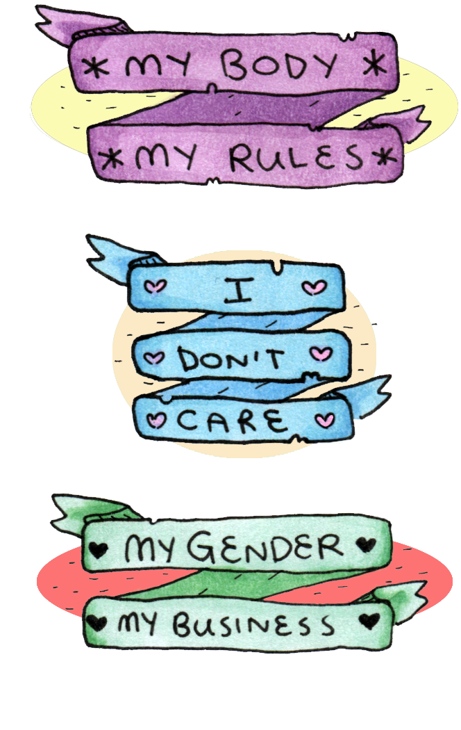 Three Illustrations - Grunge Riot Grrrl Cartoons Clipart (888x1116), Png Download