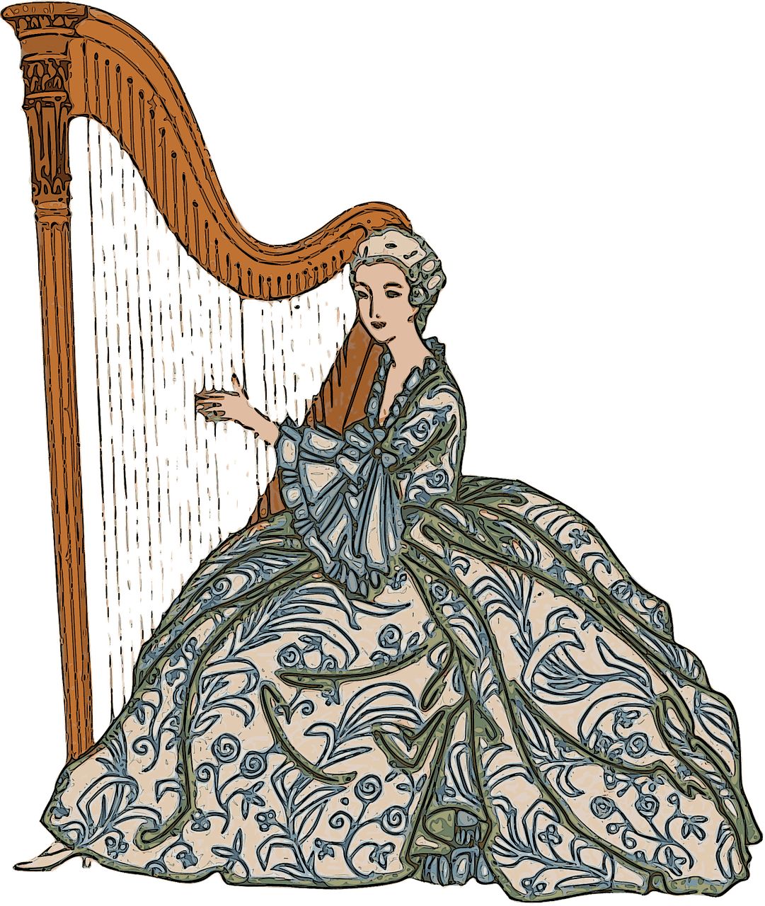 Download - Vintage Harp Clipart (1081x1280), Png Download