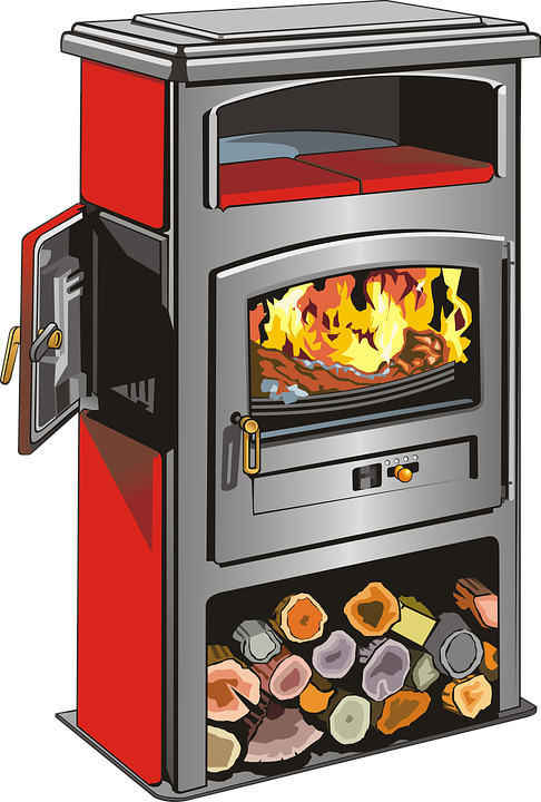 Stove, Wood Stove, Wood, Logs, Woodcutter, Heat - Wood-burning Stove Clipart (486x720), Png Download