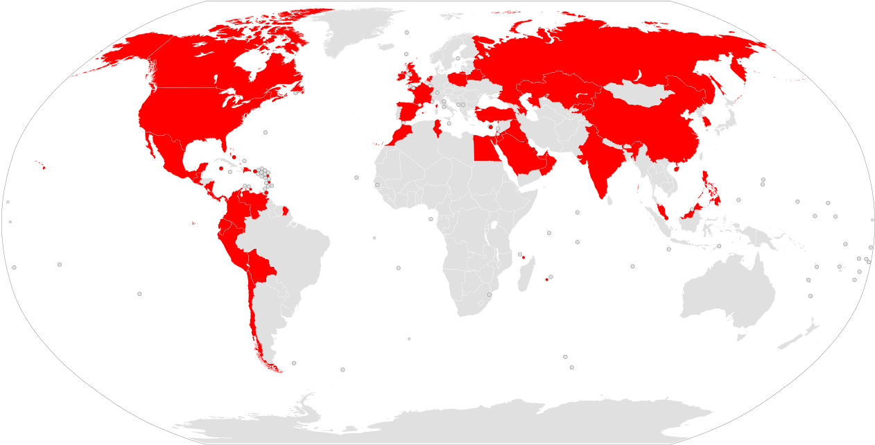 Papa John's Locations - Communist Party In World Map Clipart (1280x657), Png Download