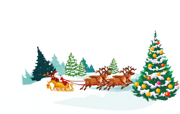 Santa Claus And Deers - Christmas Tree Clipart (866x650), Png Download