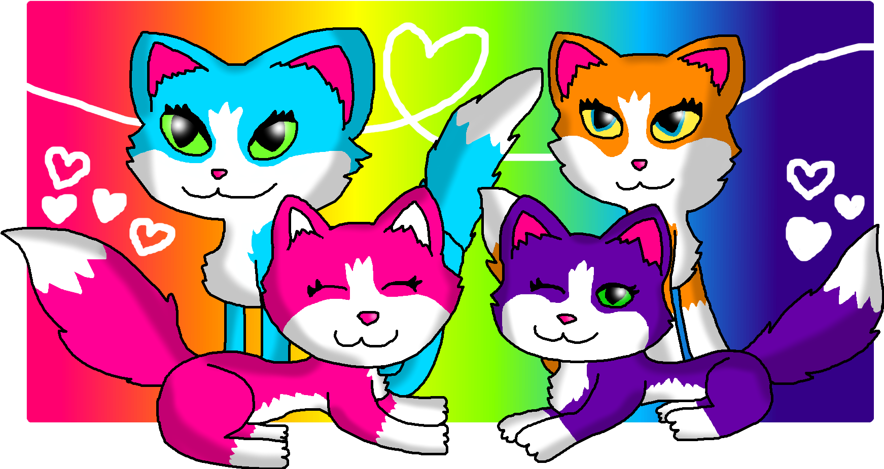 The Cats Of Lisa Frank - Cartoon Clipart (1889x1004), Png Download
