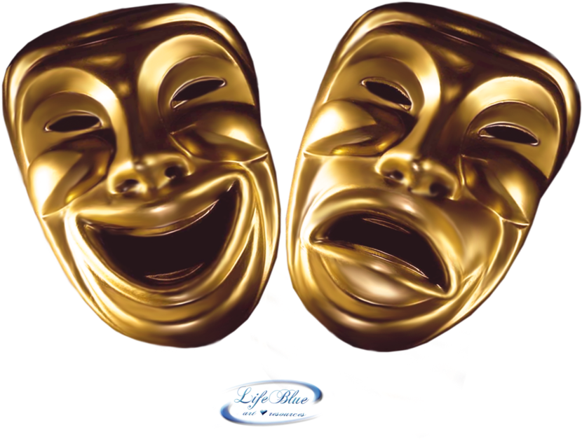 Gallery For Theatrical Tragedy And Comedy Mask Tattoo - Comedy And Tragedy Masks Png Clipart (1024x656), Png Download