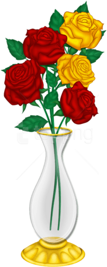 Free Png Download Beautiful Vase With Red And Yellow - Roses In Vase Clipart Transparent Png (480x994), Png Download