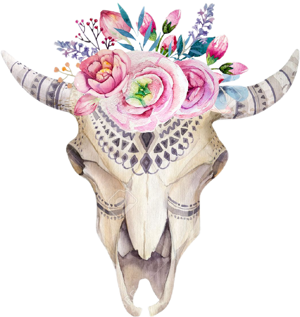 #paint #flowers #floral #watercolor #watercolour #bullhead - Floral Bull Skull Transparent Clipart (1024x1085), Png Download