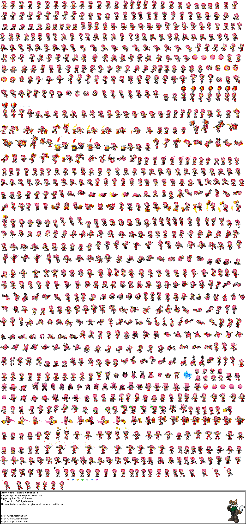 Amy Rose - Amy Rose Sprite Sheet Clipart (1032x2187), Png Download