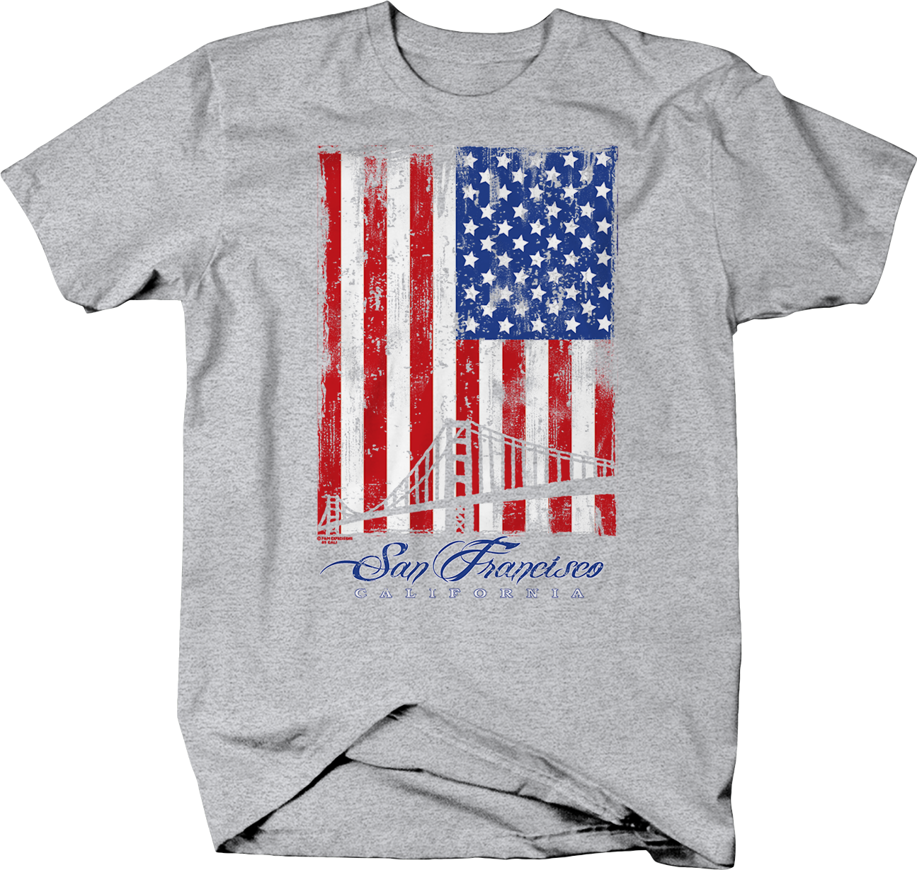 San Francisco California Bridge In Distressed Usa Flag - Shirt Clipart (1295x1229), Png Download