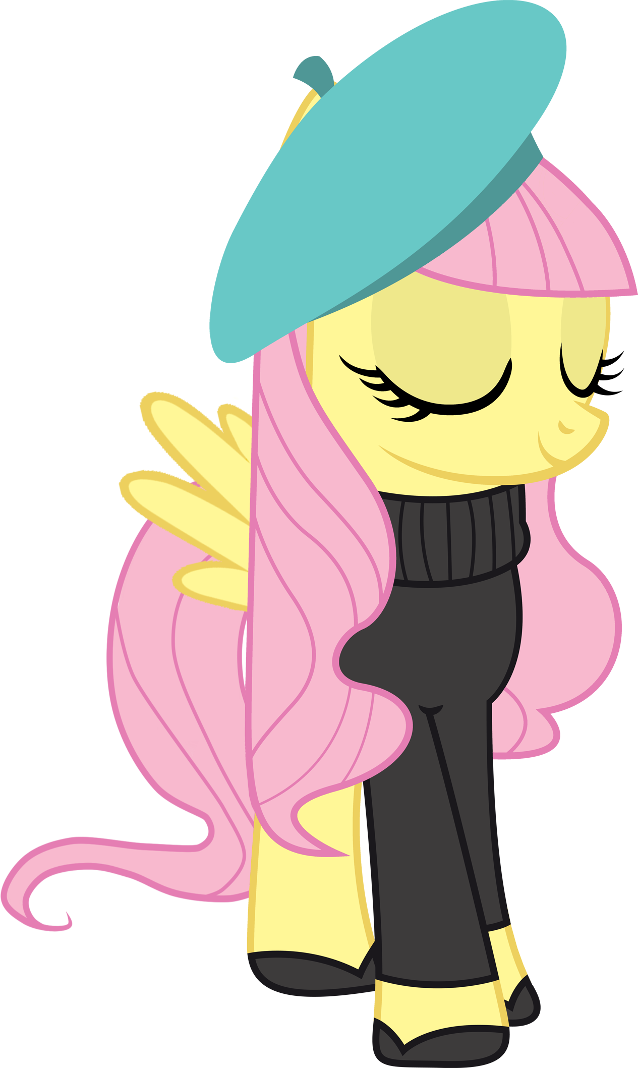 93198 Absurd Res Beatnik Beret Fluttershy Highres Recolor - My Little Pony Fluttershy Clothes Clipart (1265x2117), Png Download