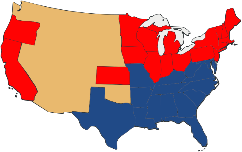 Slave And Free States Before The American Civil War-unbiased - Union And Confederate Colonies Clipart (800x502), Png Download