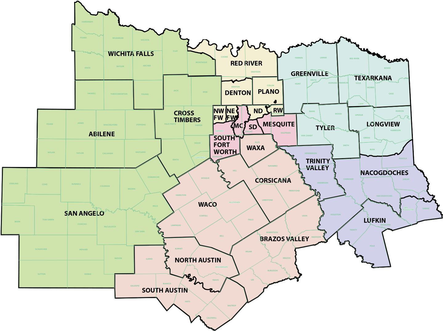South Central Northeast Southeast - North Texas Regions Map Clipart (1920x1080), Png Download