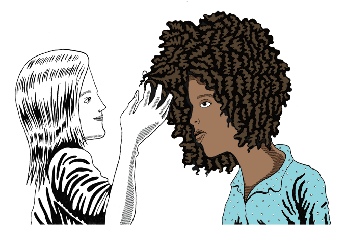 Hair-touch - White Girls Touching Black Girls Hair Clipart (700x489), Png Download