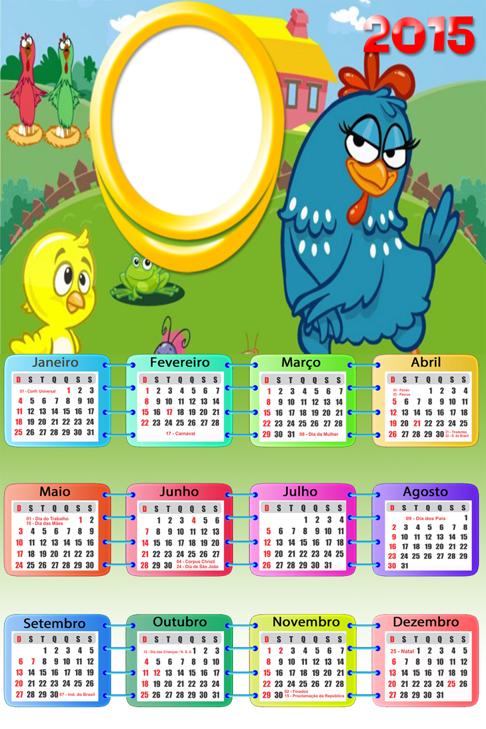 Moldura Galinha Pint - Calendario 2019 Galinha Pintadinha Clipart (1000x1500), Png Download