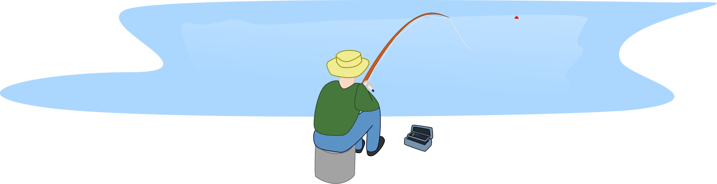 Fisherman Fishing Sitting By A Lake Png Royalty Free - Lake Fishing Clipart Transparent Png (2400x617), Png Download
