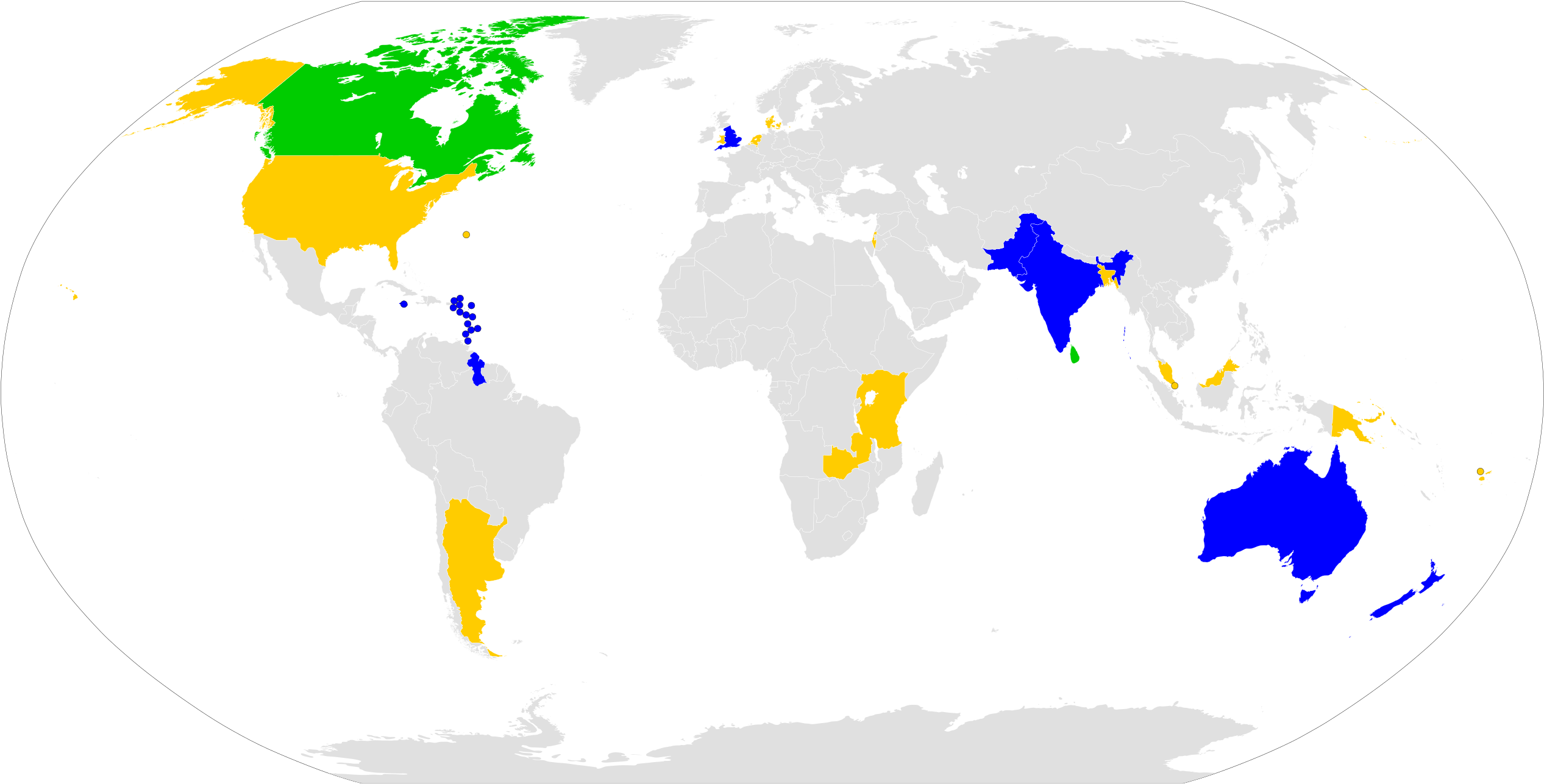 1979 Cricket World Cup Participating Nations - Hsbc World Map Clipart (2560x1314), Png Download
