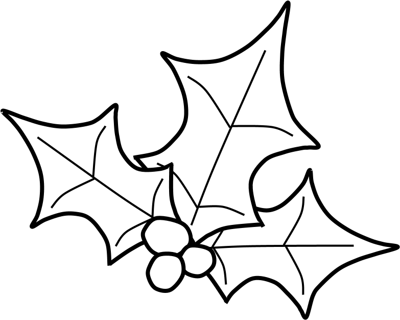 Holly, Berries, Leaves Spread, Black And White, Png - Sketch Clipart (816x1056), Png Download