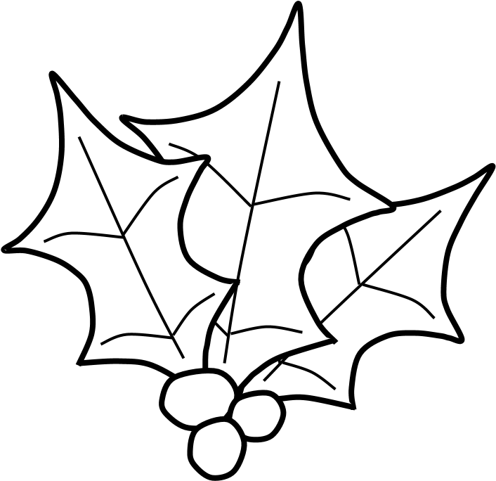 Png Holly, Berries, Leaves Together, Black And White - Illustration Clipart (816x1056), Png Download
