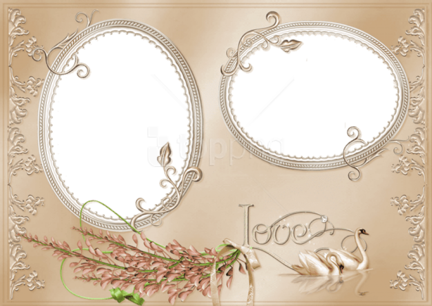 Elegant Png Love Photo Frame With Swan-and Rose Png - Transparent Background Elegant Frame Clipart (850x601), Png Download