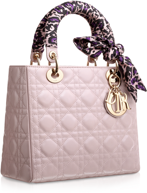The Lady Dior -medium - Dior Bag With Scarf Clipart (600x660), Png Download