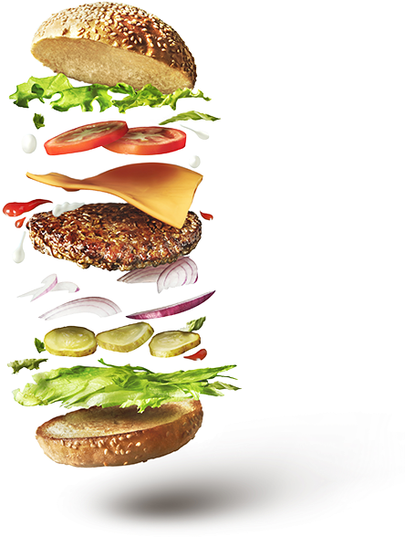 National Burger Day - Hamburger With Flying Ingredients Clipart (540x654), Png Download