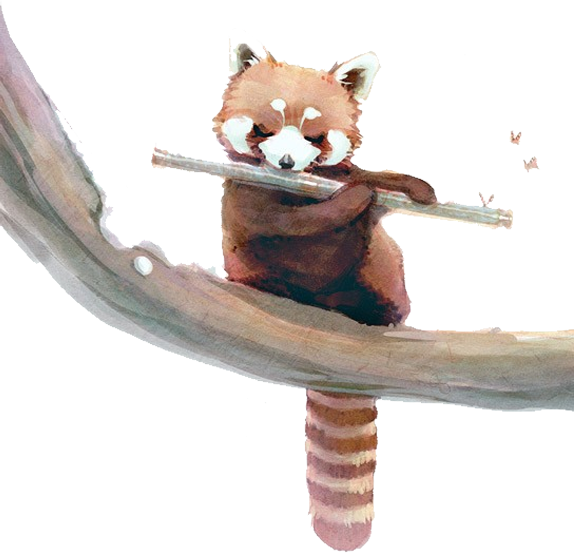 Drawn Flute Watercolor - Red Panda Watercolor Clipart (1890x1959), Png Download