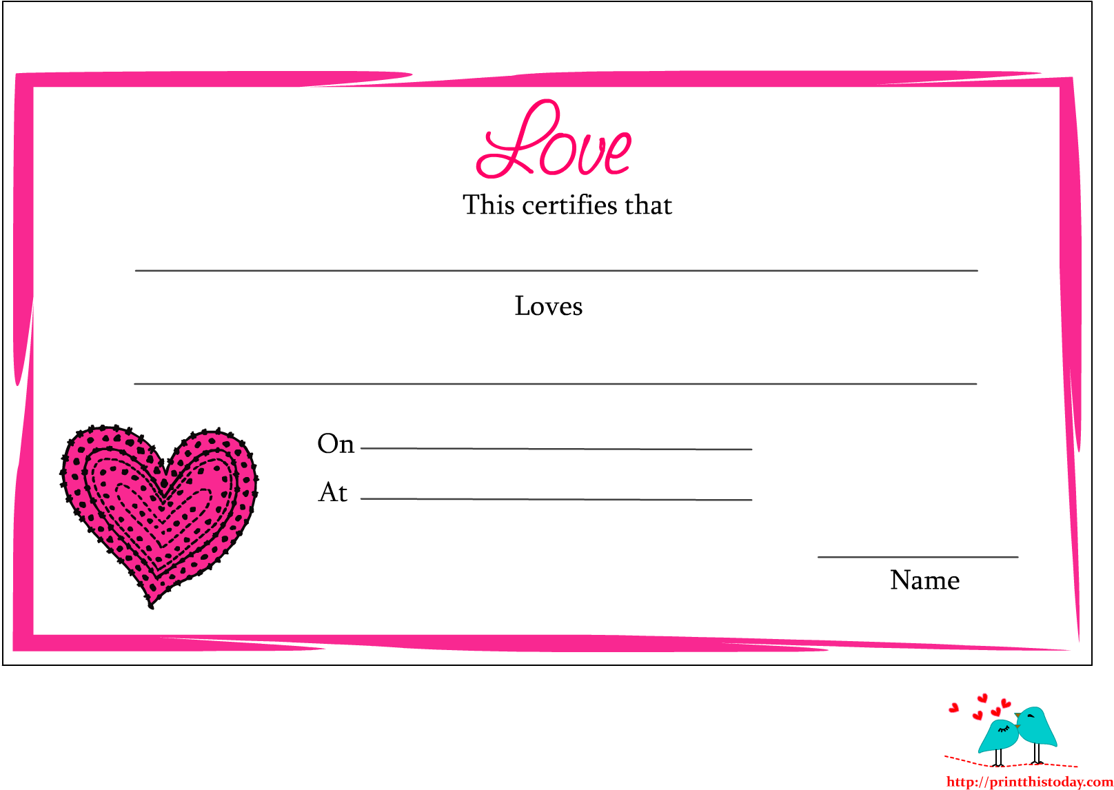 Free Printable Love Certificate - Love Certificates For Boyfriend Clipart (1650x1275), Png Download