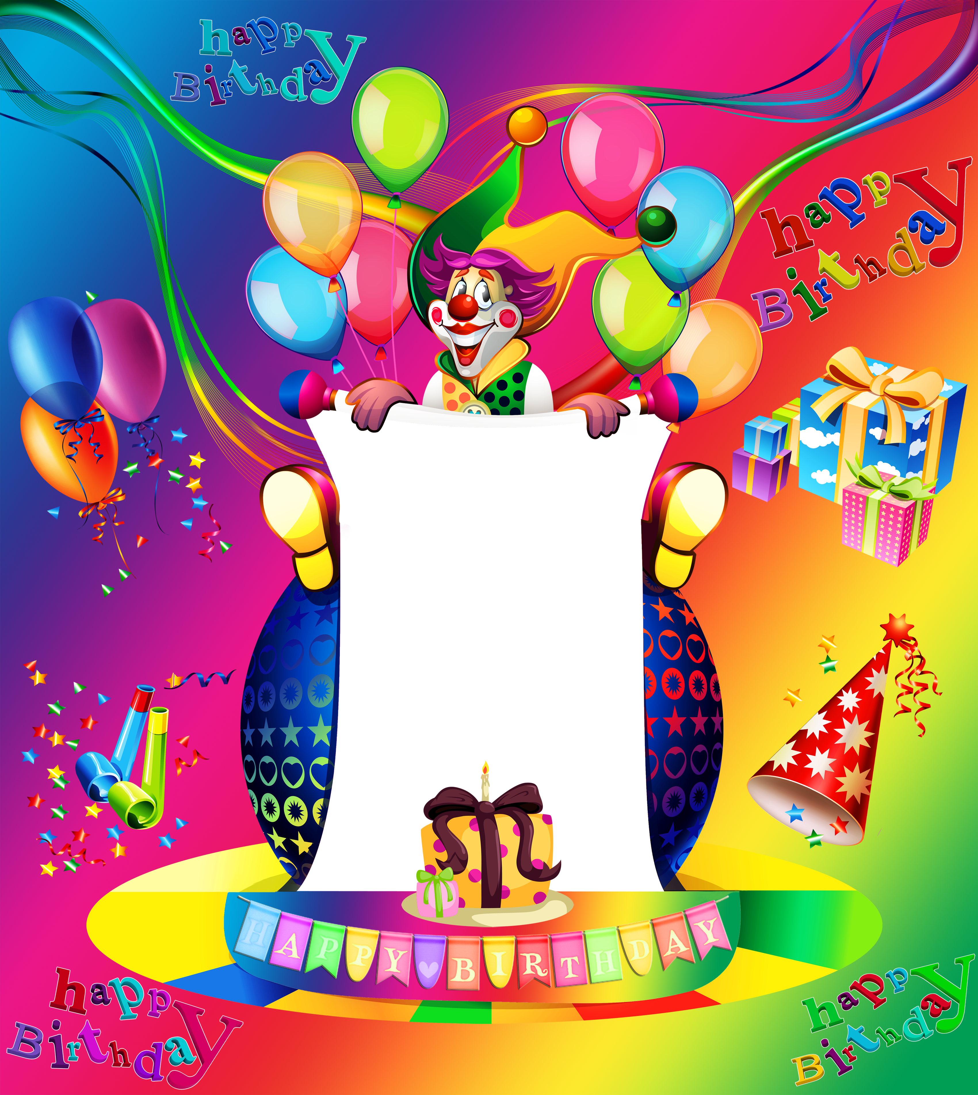 Happy Birthday Large Transparent Png Frame - Free Happy Birthday Photo Frames Png Clipart (3400x3807), Png Download