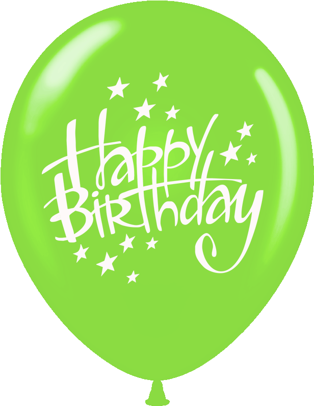 Balloons Printed Happy Birthday With Stars 1 Side 100 - Happy Birthday Balloon Green Clipart (800x800), Png Download