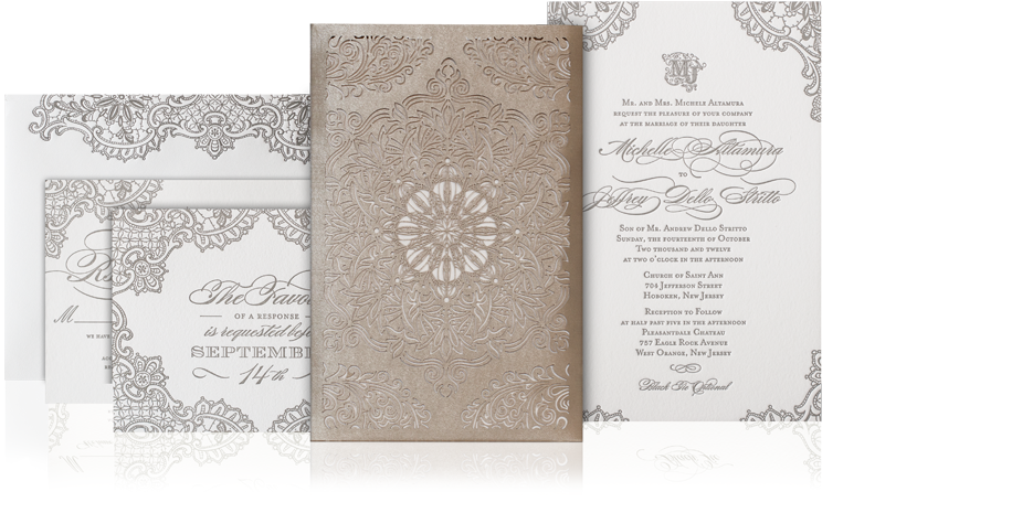 Lace Laser Cut Wedding Invitation Suite - Laser Cut Wedding Invitation Suites Clipart (934x585), Png Download