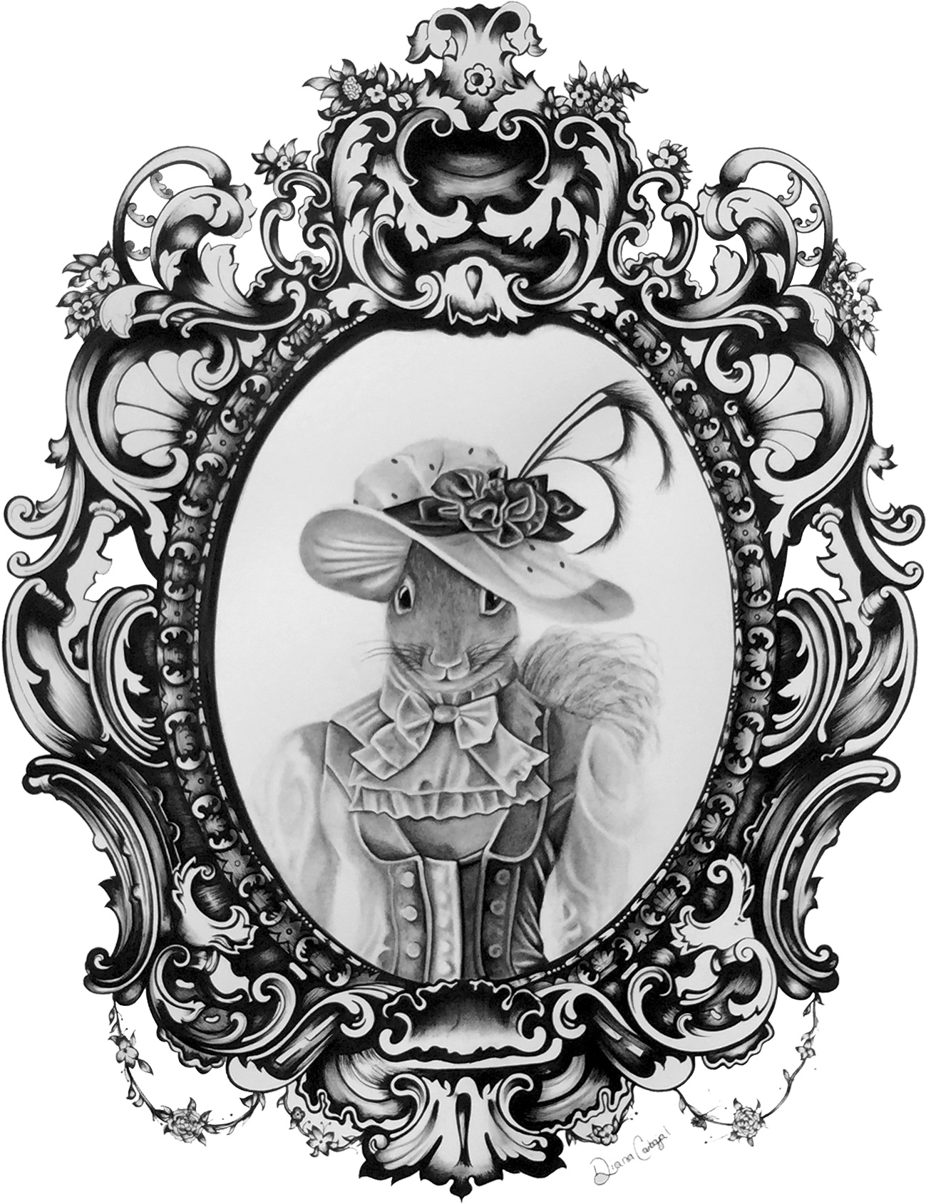 Victorian Squirrel By Diana Carbajal - Victorian Picture Frame Drawing Clipart (1367x1871), Png Download