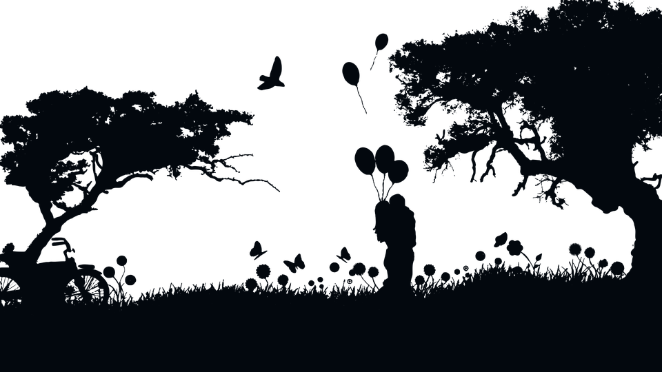 Boy, Butterflies, Couple, Dark, Female, Girl, Hearts - Love Landscape Silhouette Clipart (960x540), Png Download