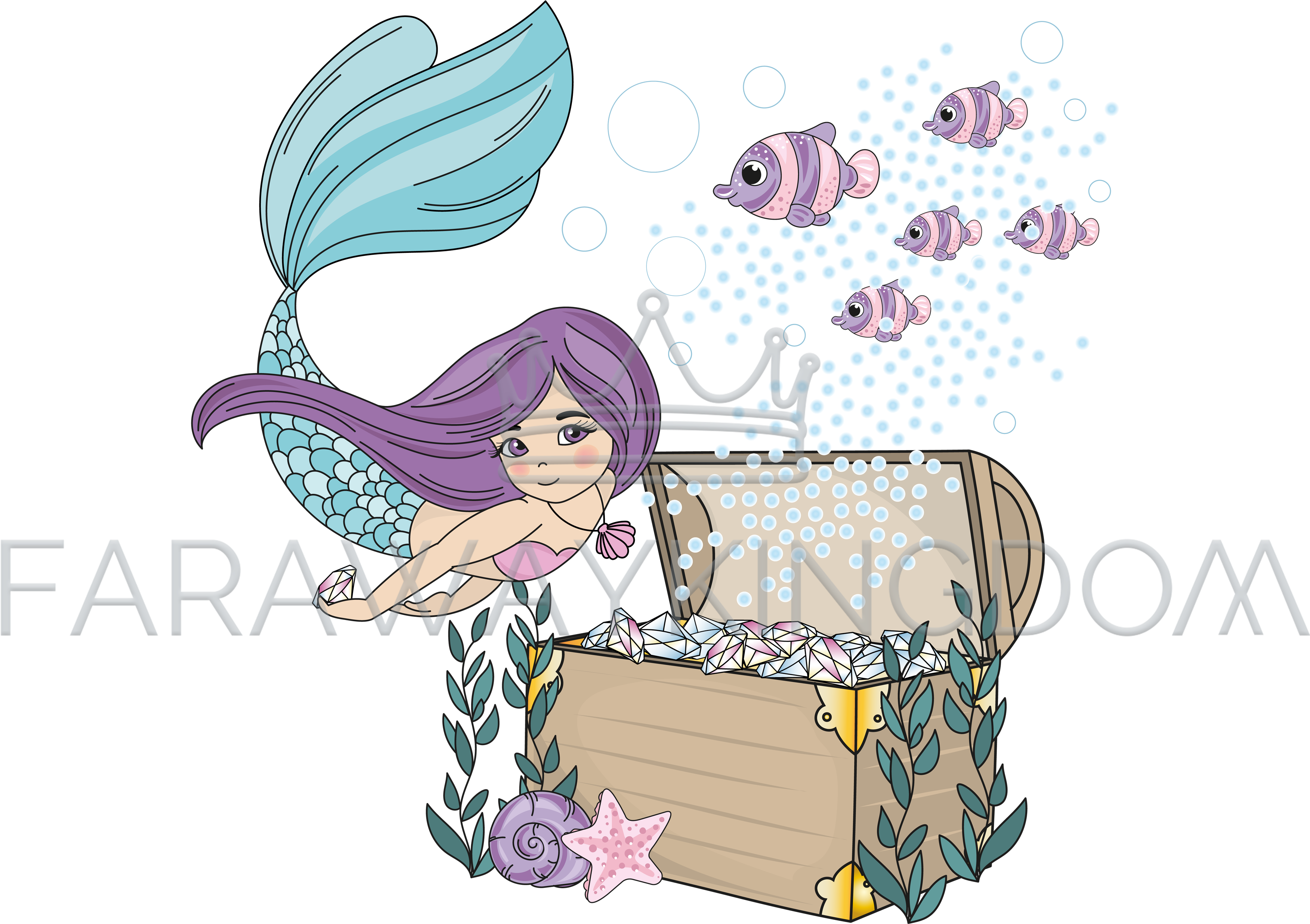 Mermaid Diamond Cartoon Travel Ocean Vector Illustration - Sirena Para Imprimir Clipart (3508x2480), Png Download