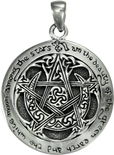 Inscribed Silver Crescent Moon Pentacle Pendant - Crescent Moon Pentagram Clipart (555x555), Png Download