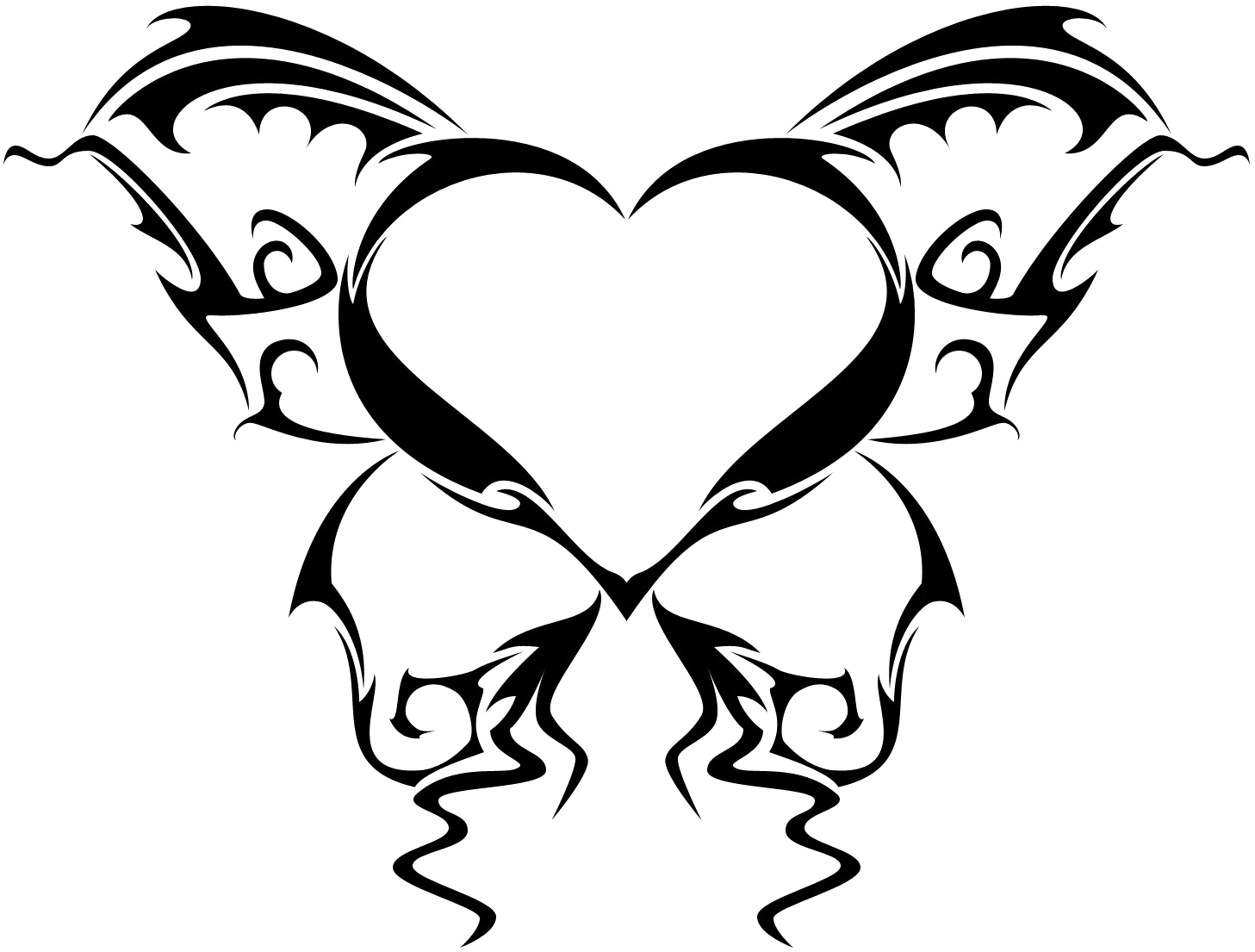 Wings Tattoo Png Picture - Wing Heart Butterfly Tattoo Clipart (1500x1196), Png Download