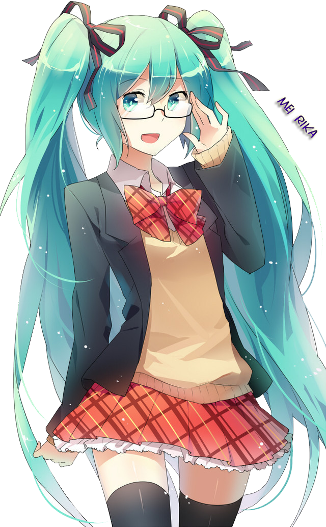 Vocaloids Images Smart School Girl Miku Hd Wallpaper - Hatsune Miku Wearing Glasses Clipart (640x1034), Png Download