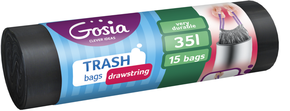 Trash Bags With Drawstring Ldpe - Bin Bag Clipart (1024x448), Png Download